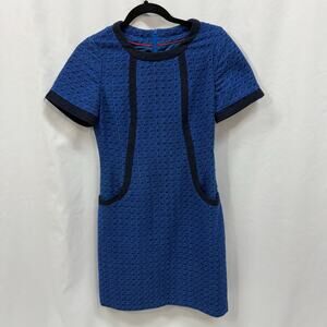 Boden Tweed Blue Black Metallic Silver Short Sleeve Mini Dress Pockets 4